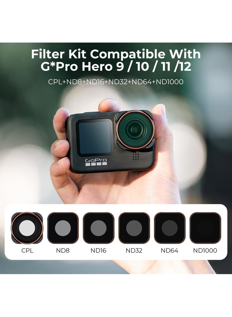 K&F Concept ND Filter Set Compatible with GoPro Hero12, Hero11, Hero10, Hero9 Black, 6 Pack (CPL/ND8/ND16/ND32/ND64/ND1000) Hero 9/10/11/12 Action Camera Accessory Neutral Density Polarizer Filter Kit - Image 2
